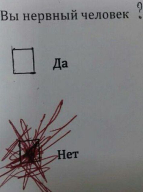 Вы нервный человек? □ Да  □ Нет