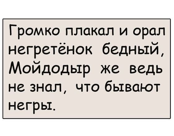 Громко плакал и орал негретёнок бедный, Мойдодыр же ведь не знал, что бывают негры.