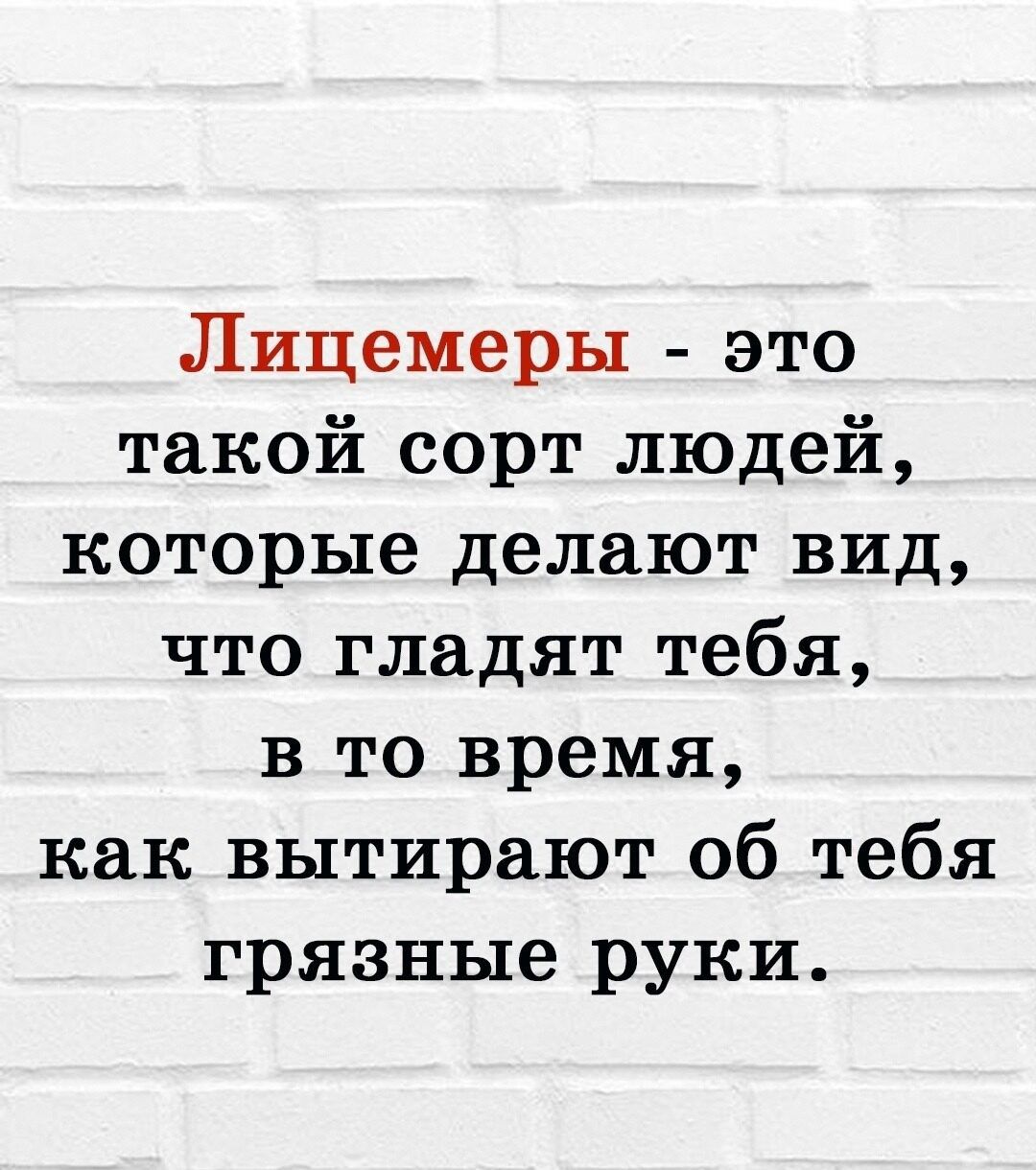 Лицемеры это такой сорт людей которые делают вид что гладят тебя в то время как вытирают об тебя грязные руки