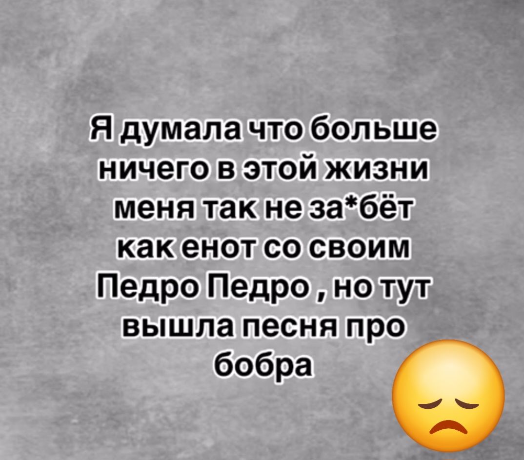 Я думалачто больше ничего в этой жизни менялакине забёт какенотсо своим Педро Педро нолтуд вышла песня про бобра