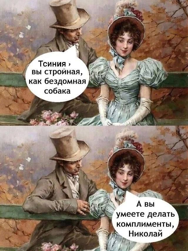 Циния, вы стройная, как бездомная собака
А вы умеете делать комплименты, Николай