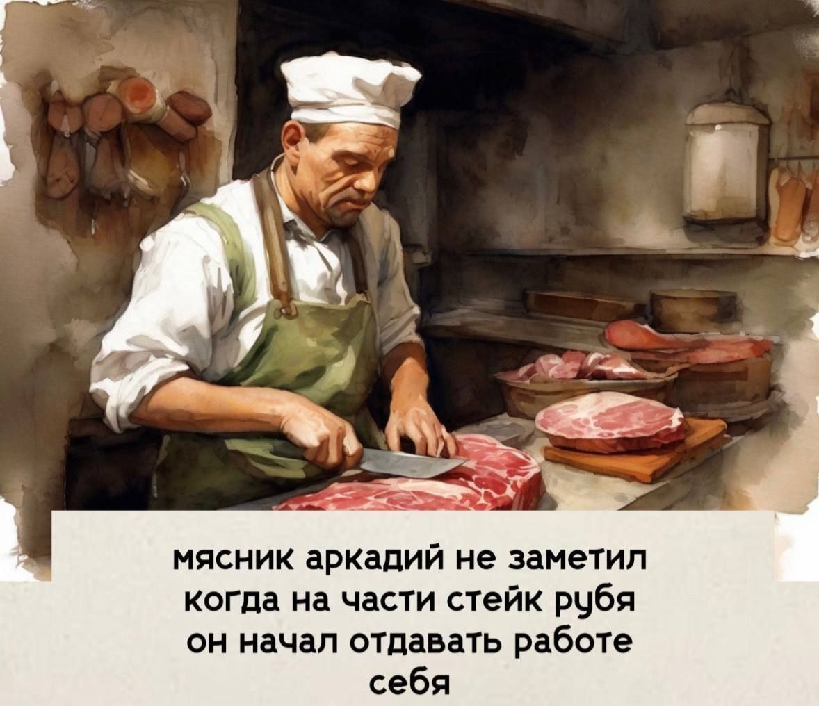 мясник аркадий не заметил когда на части стейк рубя он начал отдавать работе себя