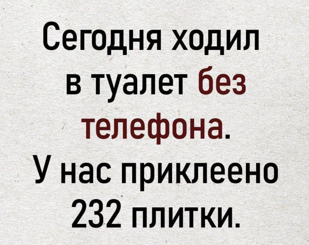 Сегодня ходил в туалет без телефона. У нас приклеено 232 плитки.