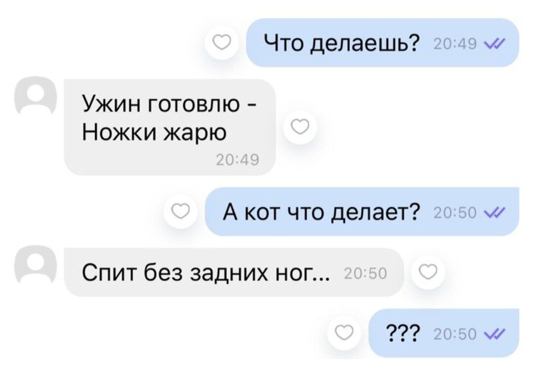 Что делаешь? Ужин готовлю - Ножки жарю. А кот что делает? Спит без задних ног... ???