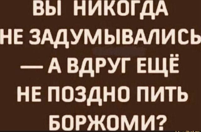 ВЫ НИКОГДА НЕ ЗАДУМЫВАЛИСЬ — А ВДРУГ ЕЩЁ НЕ ПОЗДНО ПИТЬ БОРЖОМI?