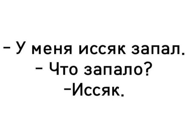 – У меня исссяк запал.
– Что запало?
– Исссяк.