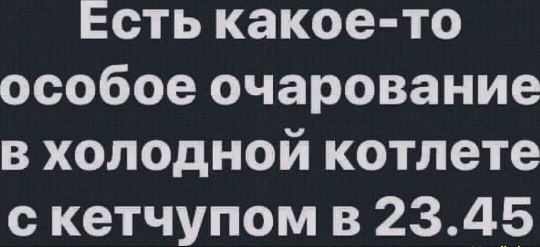 Есть какое-то особое очарование в холодной котлетe с кетчупом в 23.45