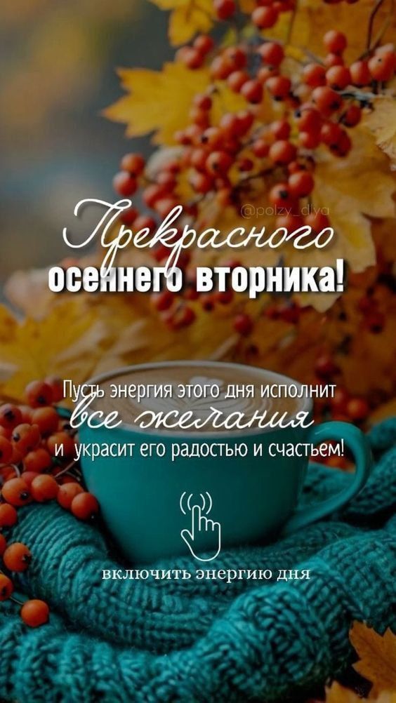 Прекрасного осеннего вторника! Пусть энергия этого дня исполнит все желания и украсит его радостью и счастьем! включить энергию дня