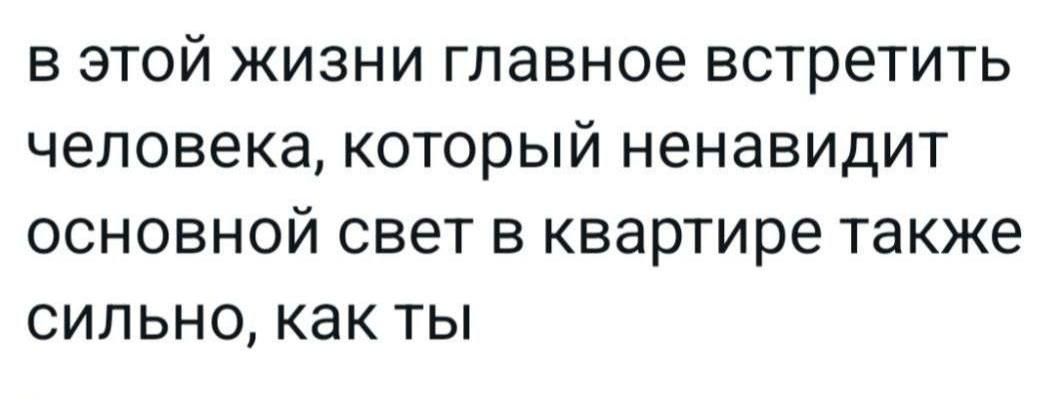 в этой жизни главное встретить человека, который ненавидит основной свет в квартире также сильно, как ты