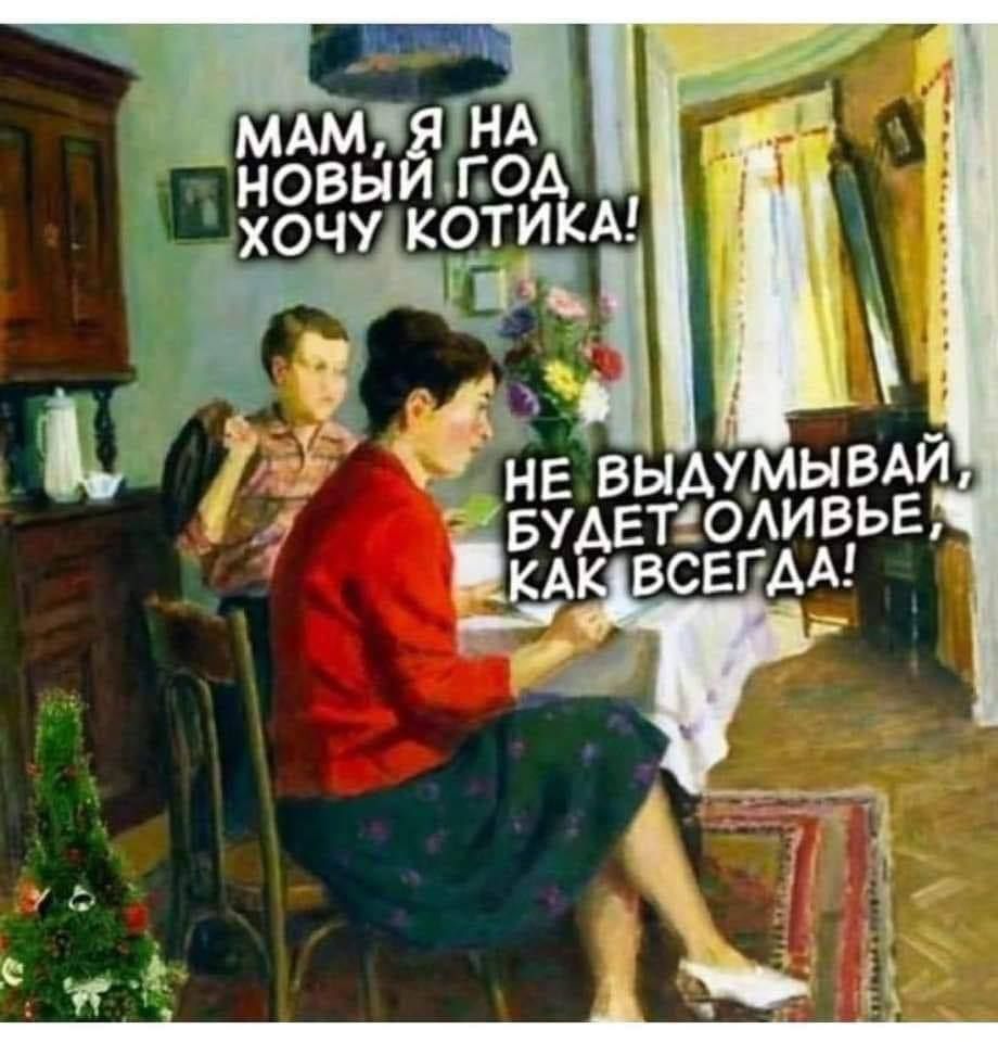 Мам, я на новый год хочу котика!
Не выдумвай, будет оливье, как всегда!