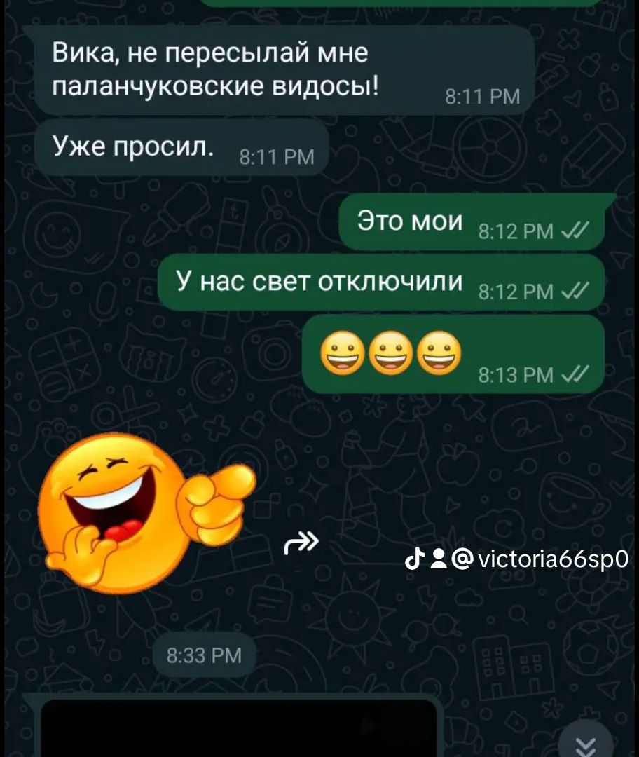 Вика не пересылай мне папанчуковские видосы 9 Уже просил в Это тим У нас свет отключили в ПРМ г чісюгіаббэро 833 РМ