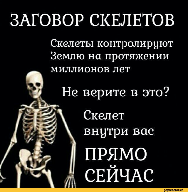 ЗАГОВОР СКЕЛЕТОВ Скелеты контролируют Землю на протяжении миллионов лет Не верите в это Скелет внутри вас прямо