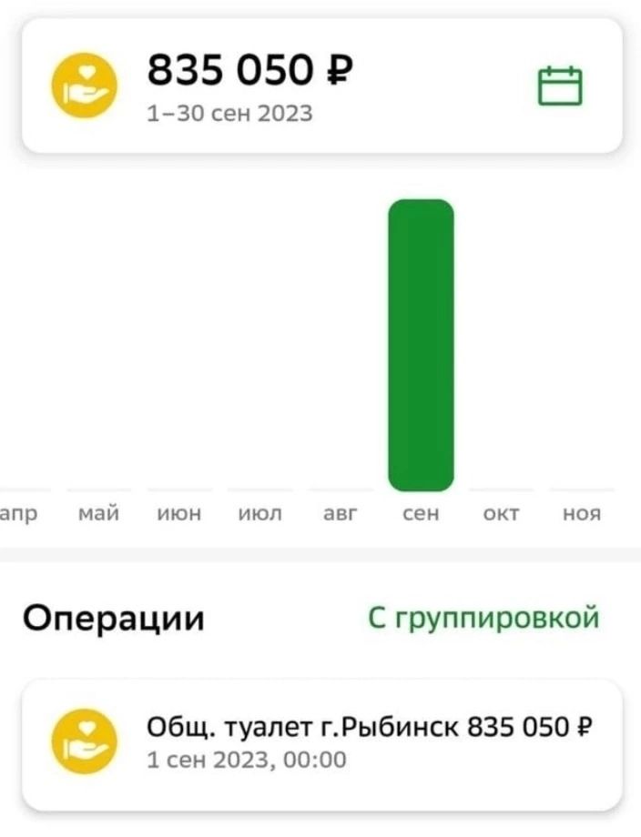 835 050 Р а 1 30 сен 2023 апр май июн июл авг сен о окт ноя Операции группировкой Общ туалет гРыбинск 835 050 Р 1 сен 2023 0000