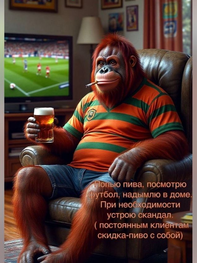 Попью пива, посмотрю футбол, надымил в доме. При необходимости устрою скандал. (постоянным клиентам скидка-пиво с собой)