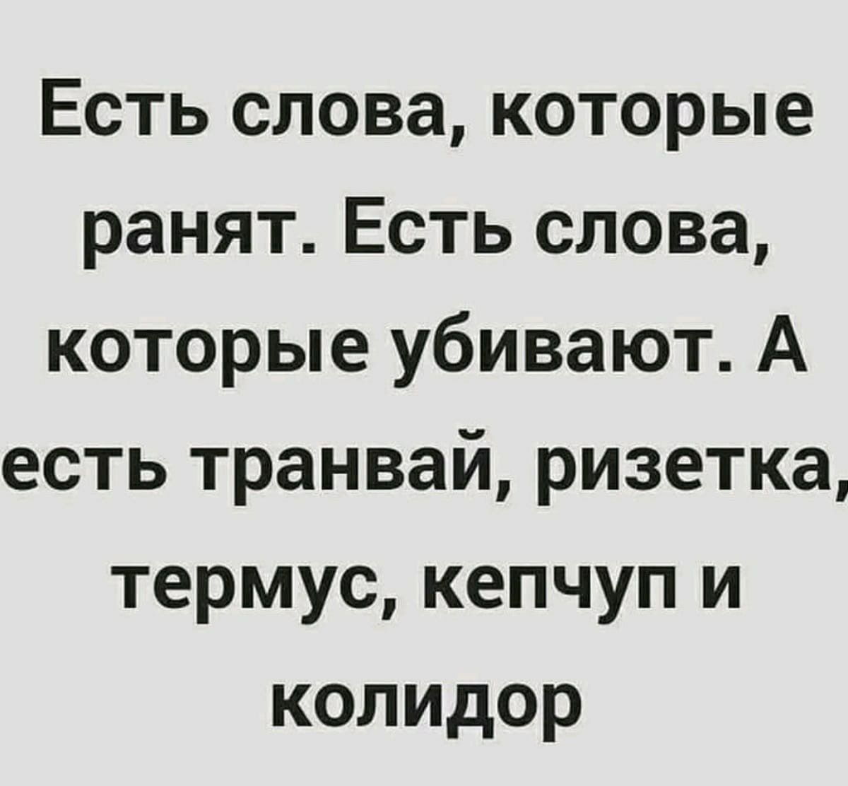 Есть слова которые ранят Есть слова которые убивают А есть транвай ризетка термус кепчуп и колидор