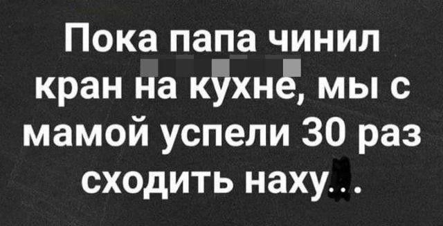 Пока папа чинил кран На кухнё мы с мамой успели 30 раз сходить наху