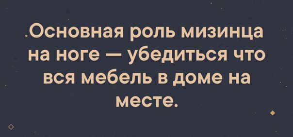 Основная роль мизинца на ноге убедиться что вся мебель в доме на месте