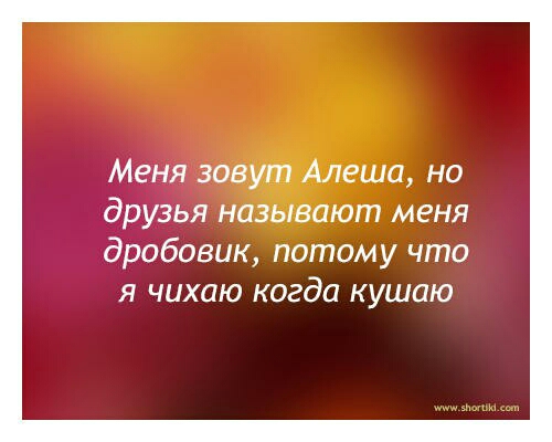 Меня зовут Алеша но друзья называют меня дробовик потому что я чихаю когда кушаю