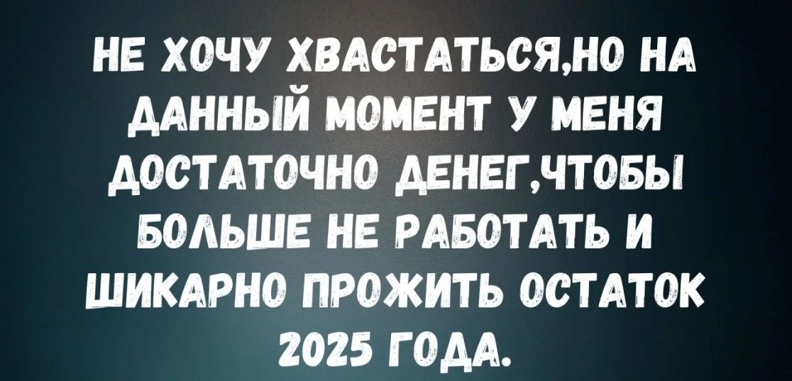 НЕ ХОЧУ ХВАСТАТЬСЯ, НО НА ДАННЫЙ МОМЕНТ У МЕНЯ Достаточно денег, чтобы больше не работать и шикарно прожить остаток 2025 года.