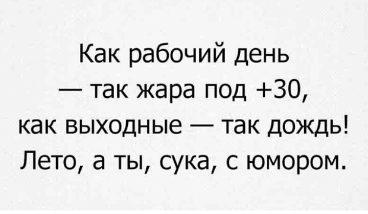 Как рабочий день так жара ПОД 30 как выходные так дождь Лето а ты сука с юмором