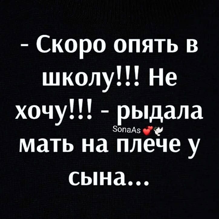 - Скоро опять в школу!!! Не хочу!!! - рыдала мать на плече у сына...