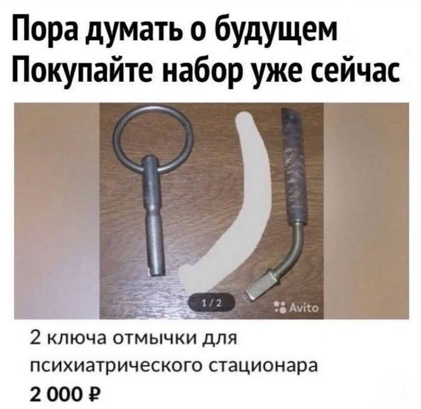 Пора думать о будущем
Покупайте набор уже сейчас
2 ключа отмычки для психиатрического стационара
2000 ₽