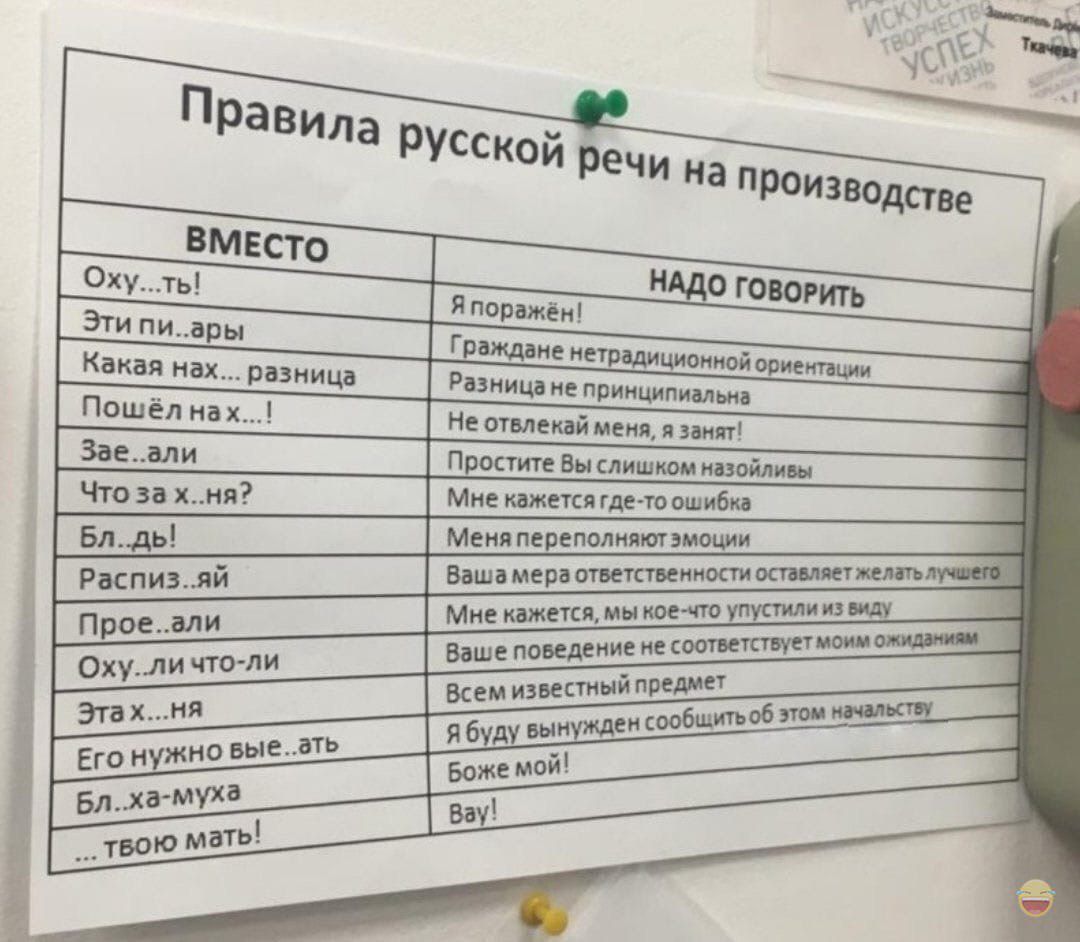 Правила русской речи на производстве\nВМЕСТО\nНАДО ГОВОРИТЬ