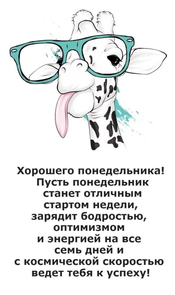 Хорошего понедельника! Пусть понедельник станет отличным стартом недели, зарядит бодростью, оптимизмом и энергией на все семь дней и с космической скоростью ведет тебя к успеху!