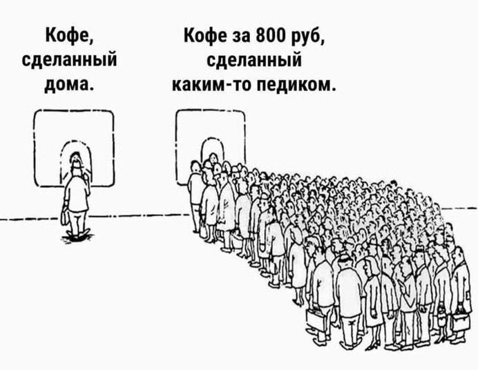 Кофе, сделанный дома.
Кофе за 800 руб, сделанный каким-то педиком.