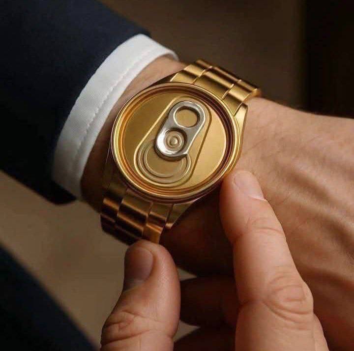 Золотые часы с необычным гравированным корпусом и встроенной открывалкой на задней крышке