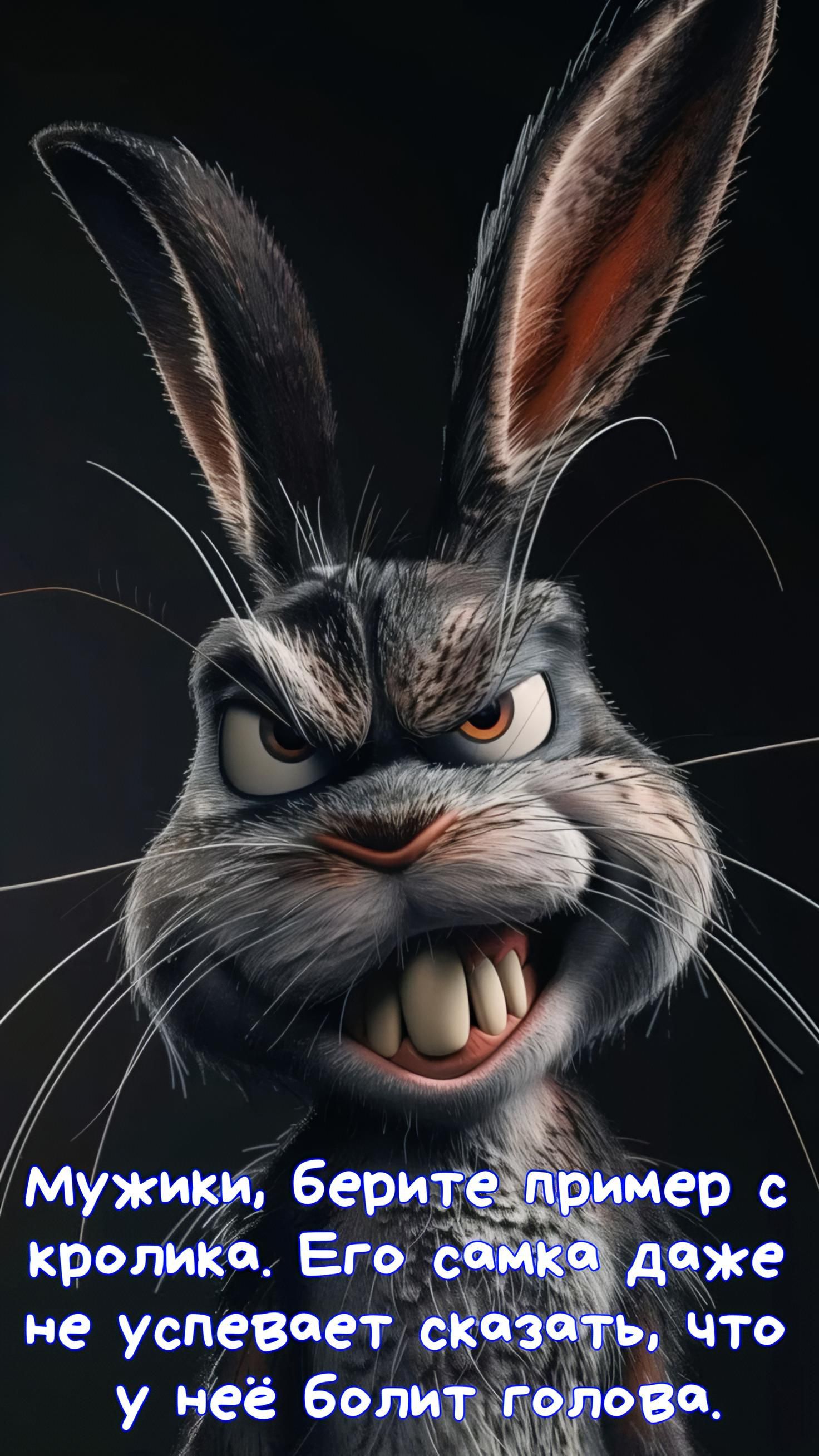 Мужики, берегите пример с кролика. Его самка даже не успевает сказать, что у неё болит голова.
