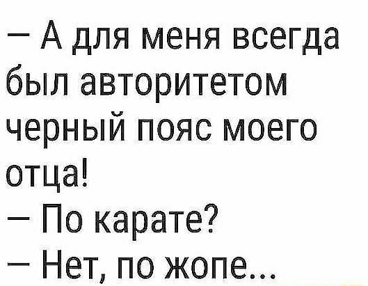 А для меня всегда был авторитетом черный пояс моего отца По карате Нет по жопе