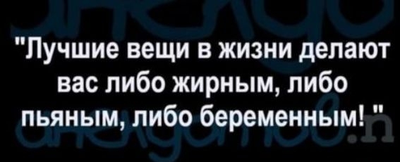 Лучшие вещи в жизни делают вас либо жирным либо пьяным либо беременным