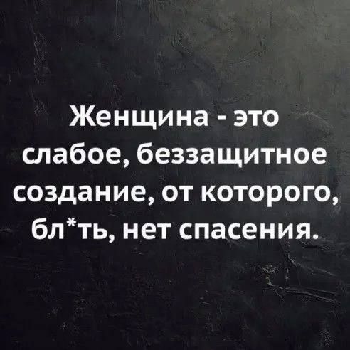 Женщина - это слабое, беззащитное создание, от которого, бл*ть, нет спасения.