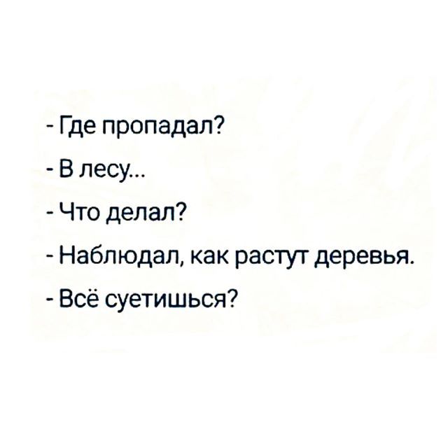 Где пропадал В лесу Что делал Наблюдал как растут деревья Всё суетишься