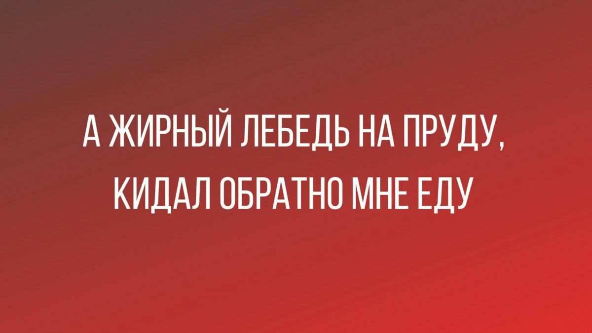 А ЖИРНЫЙ ЛЕБЕДЬ НА ПРУДУ КИДАЛ ОБРАТНО МНЕ ЕДУ