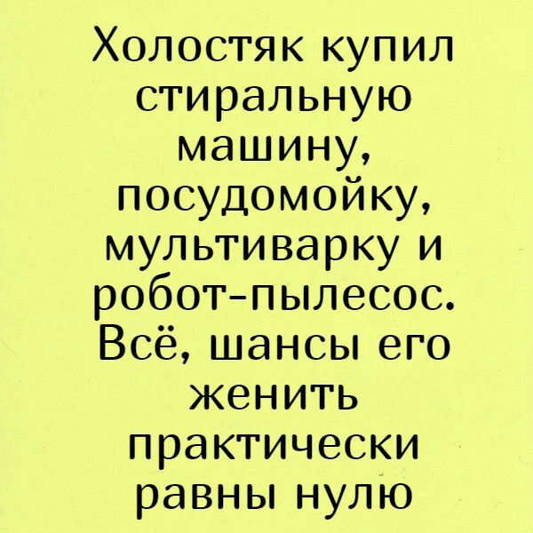Холостяк купил стиральную машину посудомойку мультиварку и роботпылесос Всё шансы его женить практически равны нулю