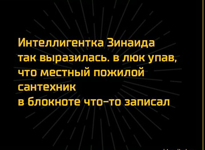 ИнтеллигенткаЗинаида так выразилась в люк упав что маст ный пожилой сантехнИк вБлокноте что тозаписал