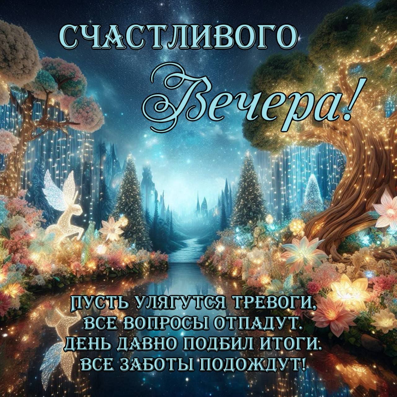 Счастливого Вечера!
Пусть улягутся тревоги, все вопросы отпадут.
День давно подвёл итоги: все заботы подождут!