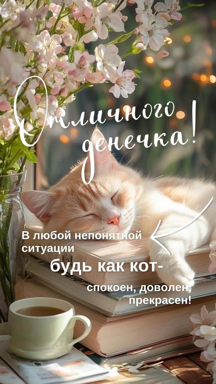 Отличного денечка!
В любой непонятной ситуации будь как кот- спокоен, доволен, прекрасен!