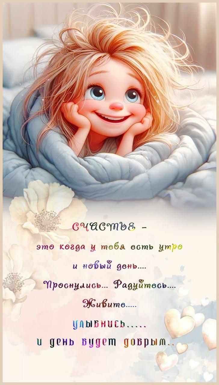 СЧАСТЬЕ -
это когда у тебя есть утро
и новый день....
Проснись... Радуйся....
Живите....
улыбнись.....
и день будет добрым.