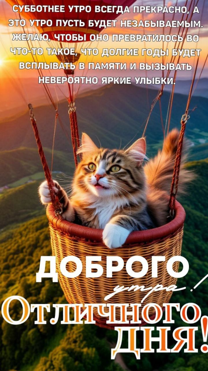 Субботнее утро всегда прекрасно, а это утро пусть будет незабываемым. Желаю, чтобы оно превратилось во что-то такое, что долгие годы будет всплывать в памяти и вызывать невероятно яркие улыбки.

Доброго утра! Отличного дня!
