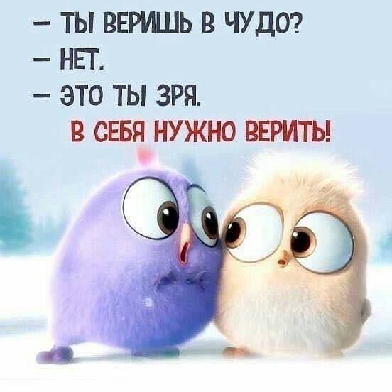 – ТЫ ВЕРИШЬ В ЧУДО? - НЕТ. - ЭТО ТЫ ЗРЯ. В СЕБЯ НУЖНО ВЕРИТЬ!