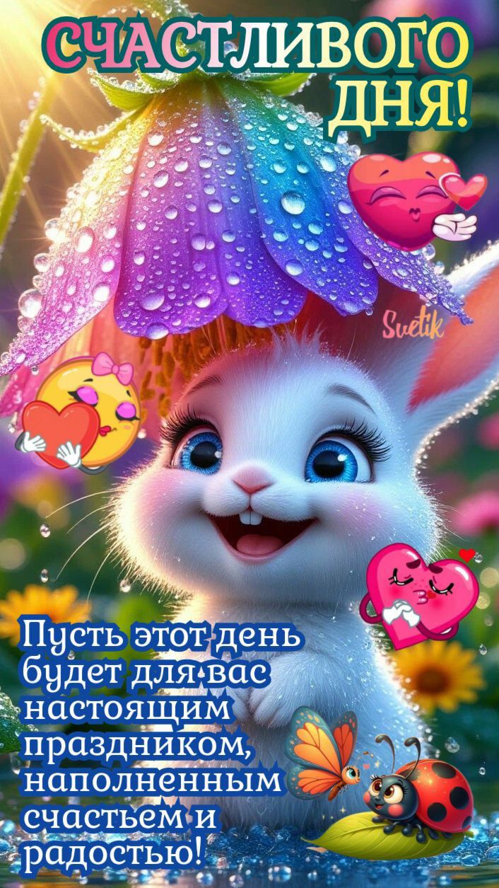 Счастливого дня!
Пусть этот день будет для вас настоящим праздником, наполненным счастьем и радостью!