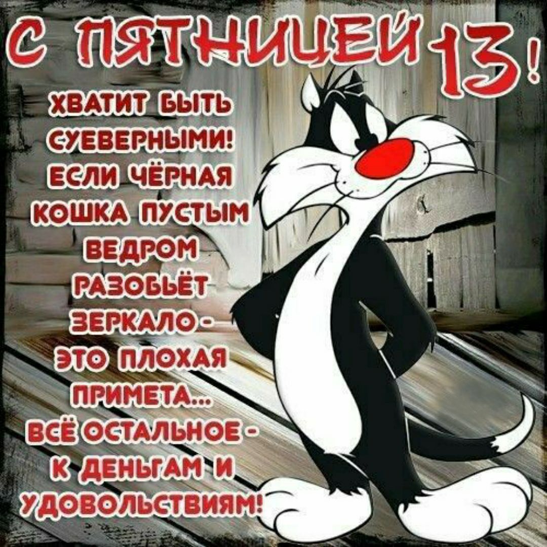 С ПЯТНИЦЕЙ 13! ХВАТИТ БЫТЬ СУЕВЕРНЫМИ! ЕСЛИ ЧЁРНАЯ КОШКА ПУСТЫМ ВЕДРОМ РАЗОБЬЁТ ЗЕРКАЛО - ЭТО ПЛОХАЯ ПРИМЕТА... ВСЁ ОСТАЛЬНОЕ - К ДЕНЬГАМ И УДОВОЛЬСТВИЯМ!