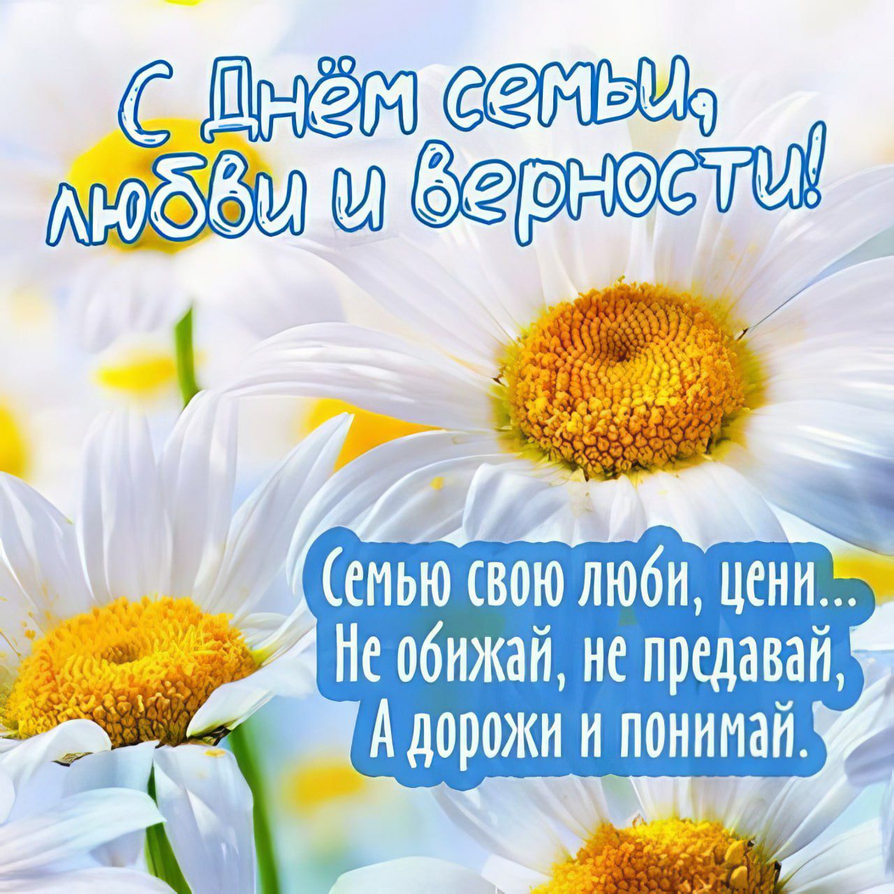 С Днём семьи, любви и верности! Семью свою люби, цени... Не обижай, не предавай, А дорожи и понимай.