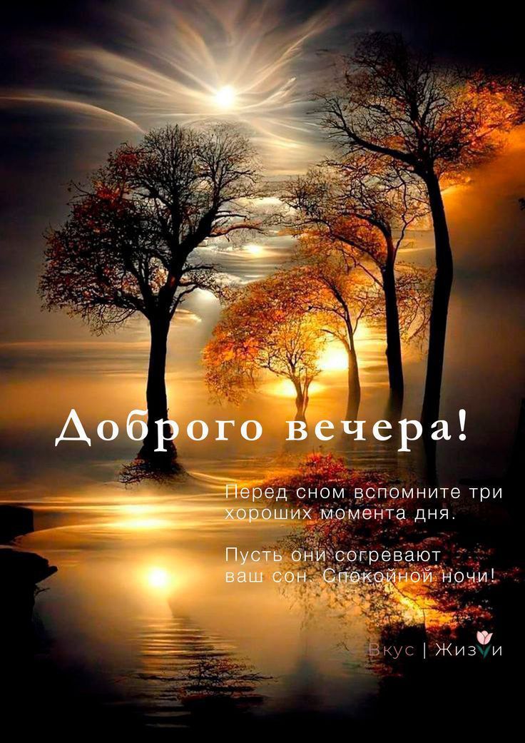 Доброго вечера! Перед сном вспомните три хороших момента дня Пусть они согревают ваш сон. Спокойной ночи!
