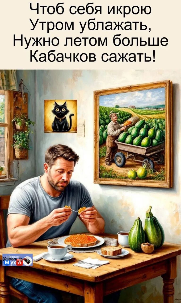 Чтоб себя иркою Утром ублажать, Нужно летом больше Кабачков сажать!