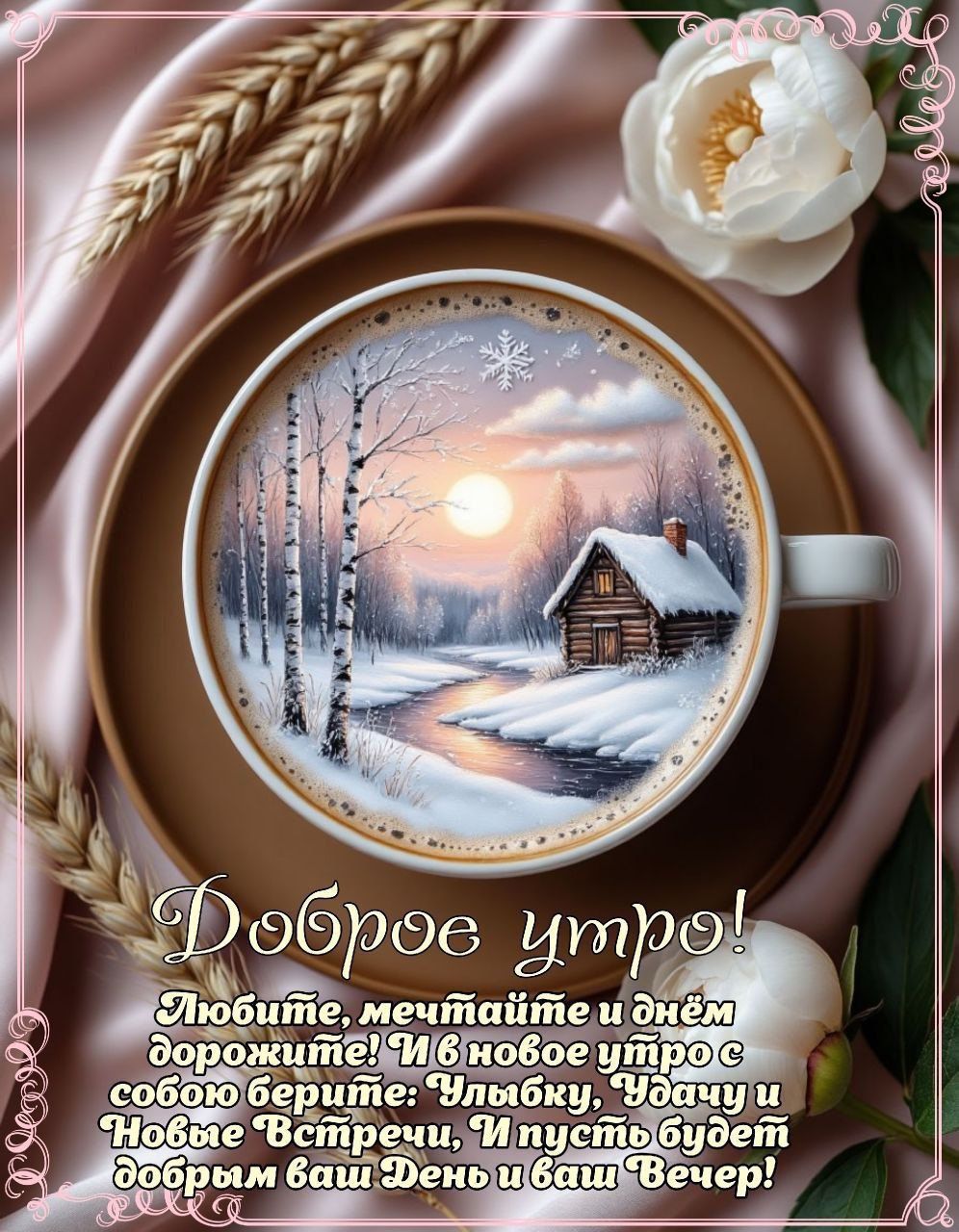 Доброе утро! Любите, мечтайте и день дорожите! И в новое утро с собою берегите: Улыбку, Удачу и Новые Встречи, И пусть будет добрым ваш День и ваш Вечер!
