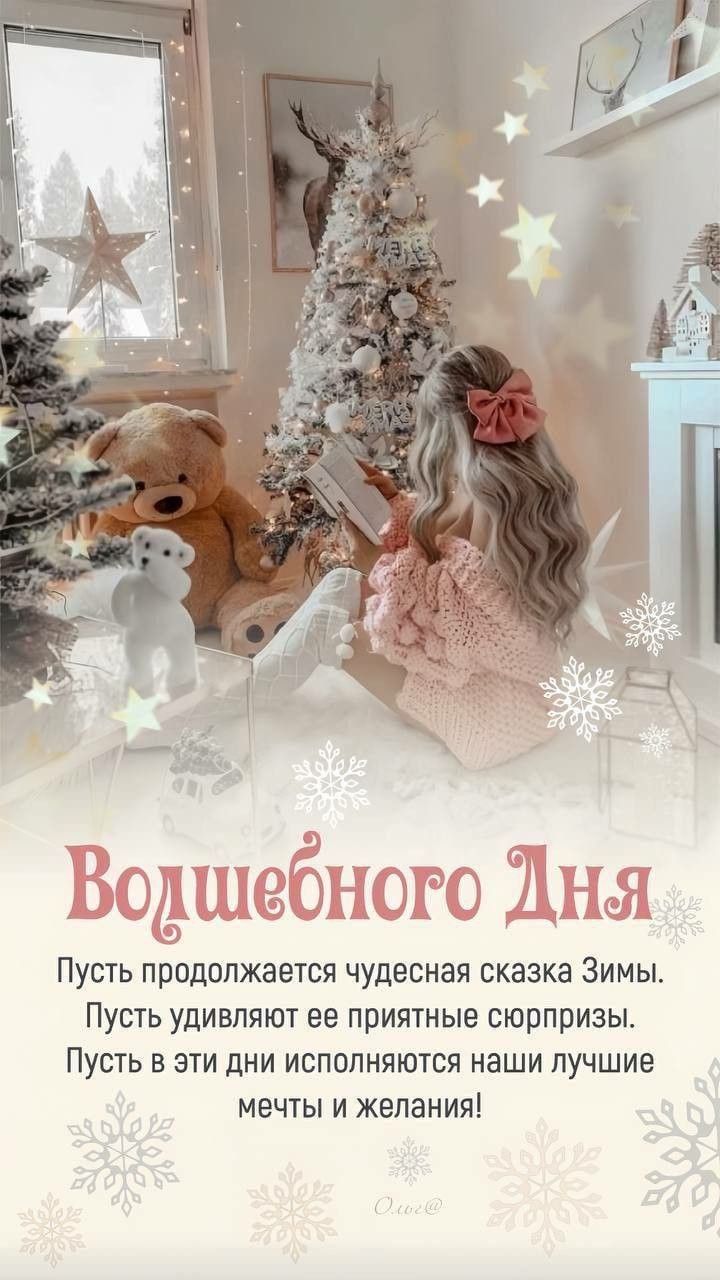 Волшебного Дня Пусть продолжается чудесная сказка Зимы. Пусть удивляют ее приятные сюрпризы. Пусть в эти дни исполняются наши лучшие мечты и пожелания!
